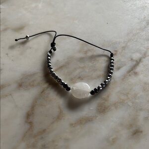 Modern Black and Silver Beaded Bracelet with Centerpiece